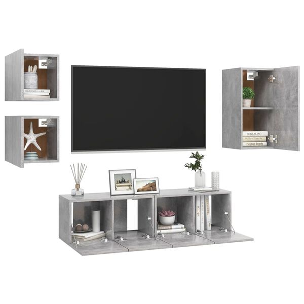 vidaXL 5 Piece TV Cabinet Set Concrete Grey Engineered Wood