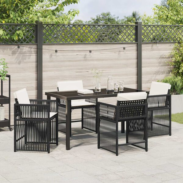 vidaXL Garden Dining Set 5 pcs Black Poly Rattan