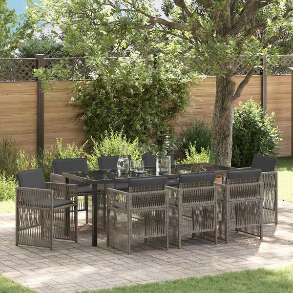 vidaXL Garden Dining Set 9 pcs Grey Powder-Coated Steel