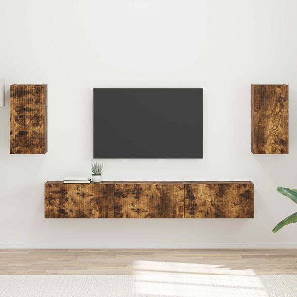 vidaXL TV Cabinet Set Wall-mounted 5 pcs Smoked Oak Engineered Wood