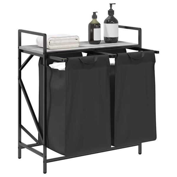 vidaXL Laundry Basket 2 Compartments with Shelf Grey Sonoma