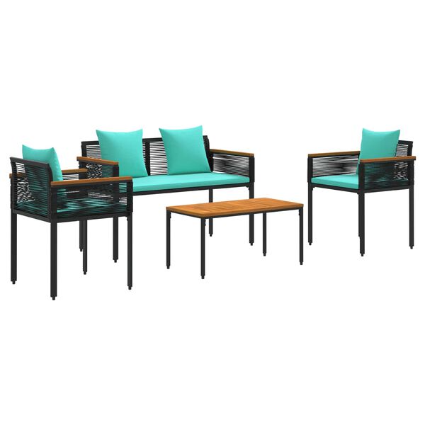 vidaXL Outdoor Furniture Set 4 pcs Black and Turquoise PE Rattan