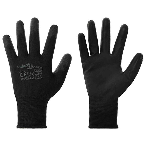 vidaXL Work Gloves 12 pcs Black 10 / XL Polyester