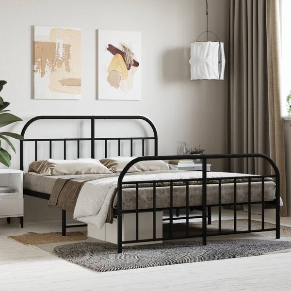 vidaXL Metal Bed Frame without Mattress with Footboard Black 140x190cm