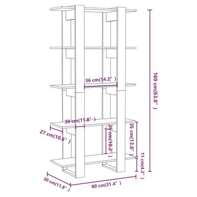 vidaXL Book Cabinet/Room Divider Grey Sonoma 80x30x160 cm Engineered Wood