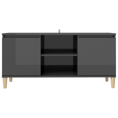 vidaXL TV Cabinet & Solid Wood Legs High Gloss Grey 103.5x35x50 cm