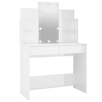 vidaXL Dressing Table with LED High Gloss White 96x40x142 cm