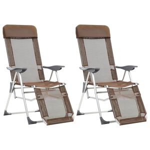 vidaXL Folding Camping Chairs with Footrests 2 pcs Brown Textilene