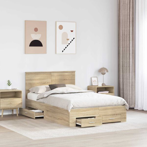vidaXL Bed Frame with Drawer Sonoma Oak 120 x 200 cm Engineered Wood