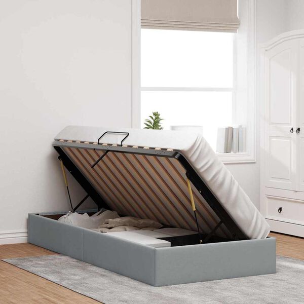 vidaXL Storage Bed with Mattress Light Grey 90 x 190 cm Fabric