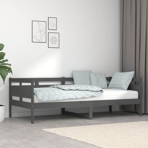 vidaXL Day Bed without Mattress Grey Solid Wood Pine 90x200 cm