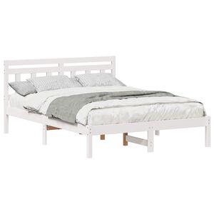 vidaXL Bed Frame White 135 x 190 cm Solid Pine Wood