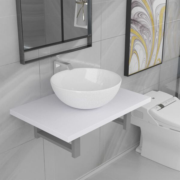 vidaXL Two Piece Bathroom Furniture Set Ceramic White