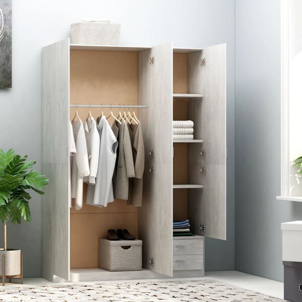 vidaXL 3-Door Wardrobe Concrete Grey 120x50x180 cm Engineered Wood