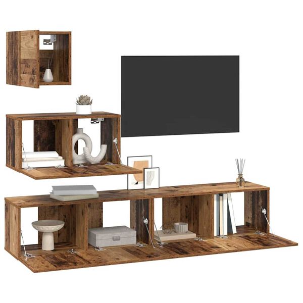 vidaXL TV Cabinet Set Wall-mounted 4 pcs Old Wood Engineered Wood