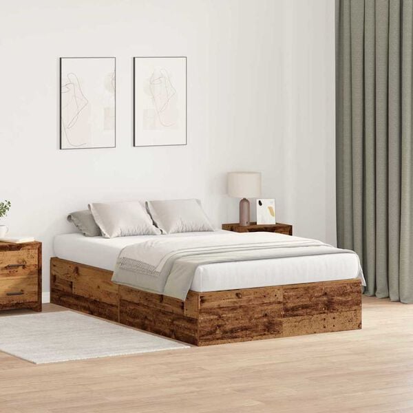 vidaXL Storage Bed Frame Old Wood 120 x 190 cm Engineered Wood
