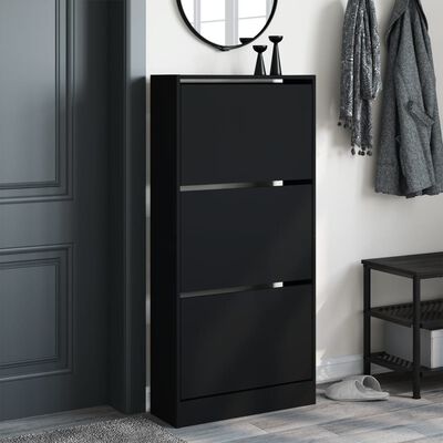vidaXL Shoe Cabinet Black 60x21x125.5 cm Engineered Wood