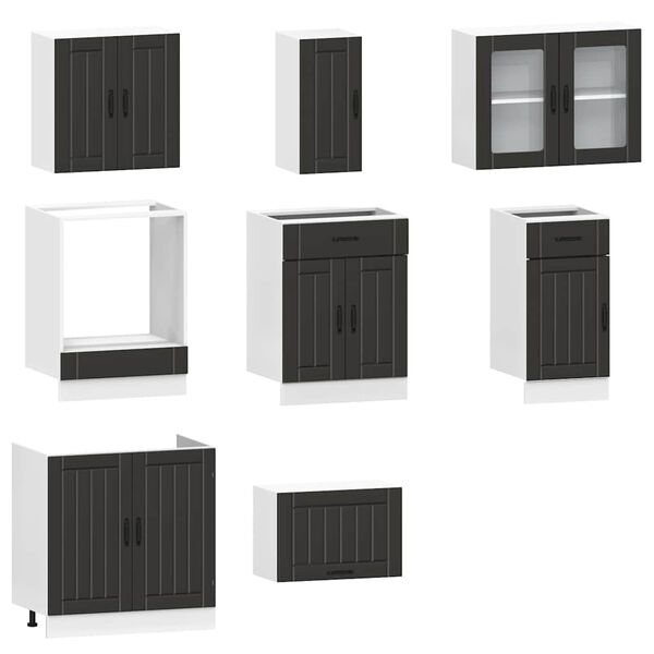 vidaXL 8 Piece Kitchen Cabinet Set Kalmar Black Engineered Wood