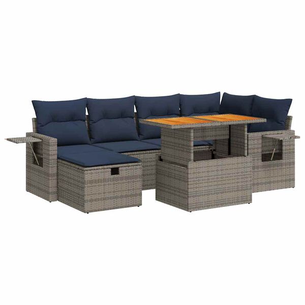 vidaXL 7 Piece Garden Sofa Set with Cushions Black Poly Rattan Acacia