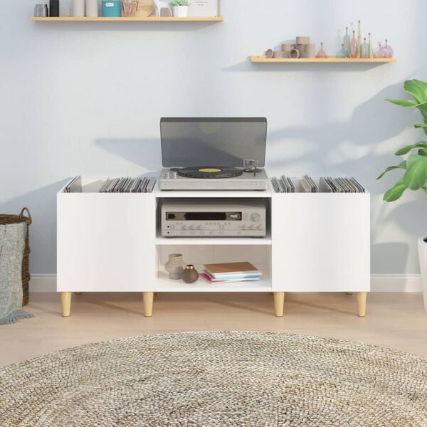 vidaXL Record Cabinet High Gloss White 121x38x48 cm Engineered Wood