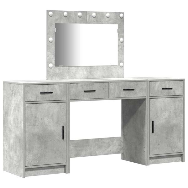 vidaXL Dressing Table with Mirror Lights 3 pcs Grey Engineered Wood