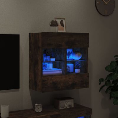 vidaXL TV Wall Cabinet with LED Lights Smoked Oak 58.5x30x60.5 cm