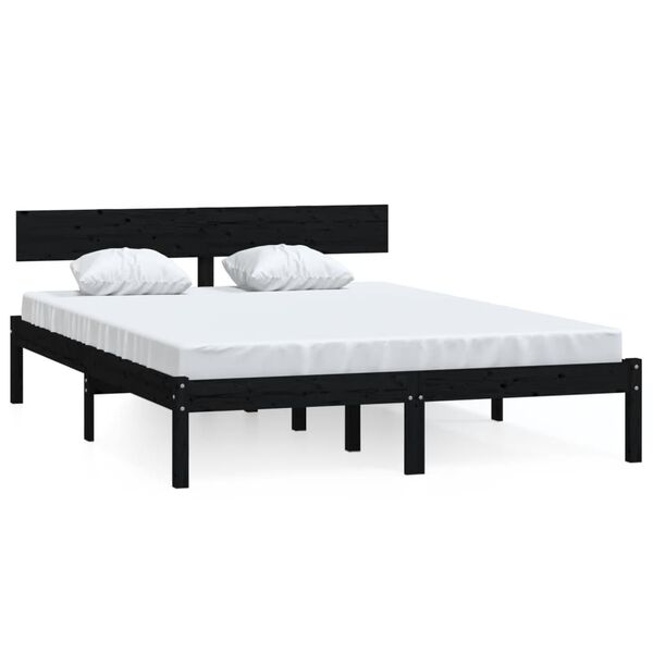 vidaXL Bed Frame without Mattress Black Solid Wood 120x200 cm