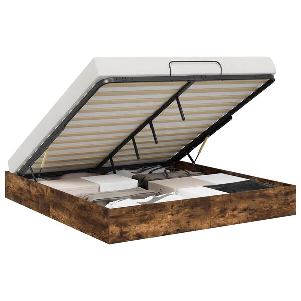 vidaXL Ottoman Bed Frame Smoked Oak 203 x 160 x 25 cm Engineered Wood