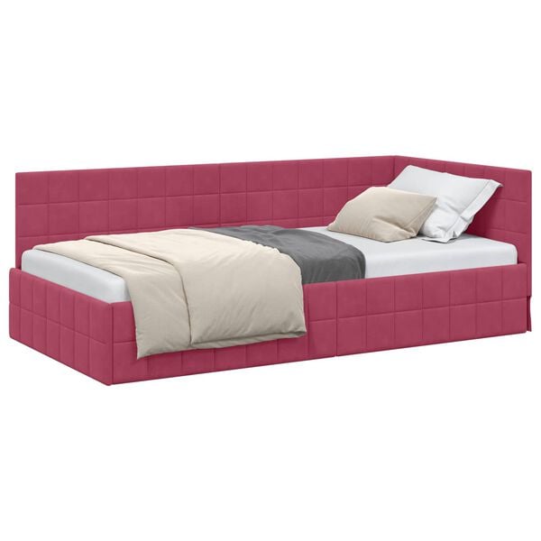 vidaXL Corner Bed Frame with Headboard Wine Red 90 cm x 200 cm Velvet