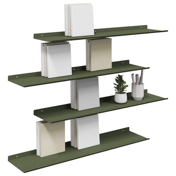 vidaXL Floating Shelf 4 pcs Olive Green 80 x 18 x 2.5 cm Steel
