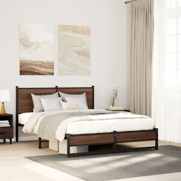 vidaXL Metal Bed Frame without Mattress Brown Oak 150x200 cm King Size