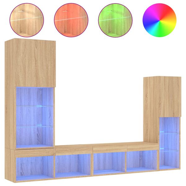 vidaXL 4 Piece TV Wall Units with LED Sonoma Oak Engineered Wood