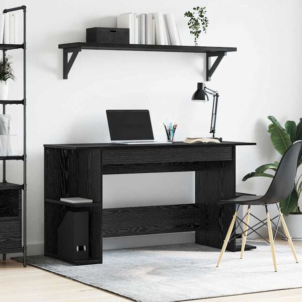 vidaXL Desk with Shelf Black oak 140 x 50 x 75 cm Engineered wood