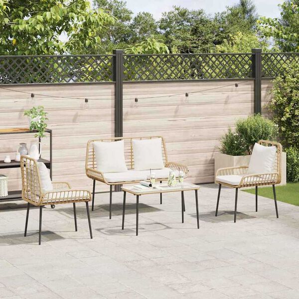 vidaXL Garden Furniture Set 4 pcs Black and Cream Poly Rattan
