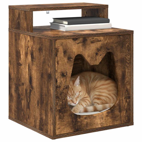 vidaXL Cat House Smoked Oak 42.5 x 40 x 53.5 cm Engineered Wood