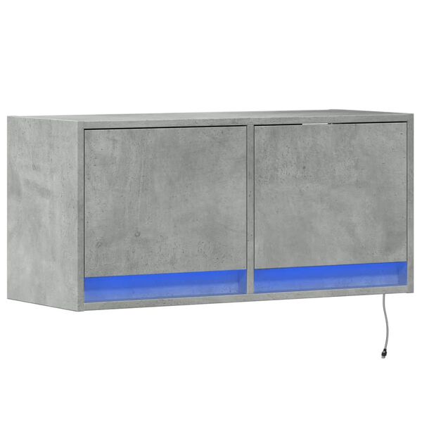 vidaXL TV Wall Cabinet with LED Lights Concrete Grey 80x31x35 cm