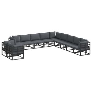 vidaXL Garden Sofa Set with Cushion 11 pcs Black Aluminium