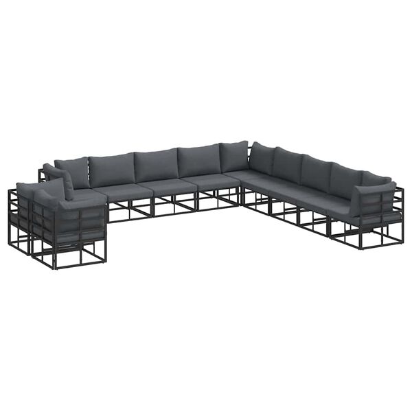 vidaXL Garden Sofa Set with Cushion 11 pcs Black Aluminium