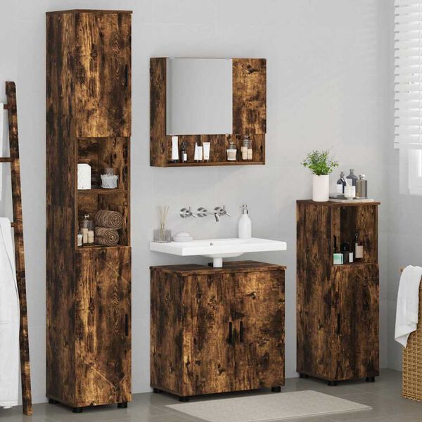 vidaXL Bathroom Furniture Set 4 pcs Smoked Oak Engineered wood & Metal