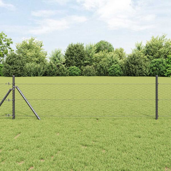 vidaXL Hexagon Fence Grey 0.8 x 25 m Steel