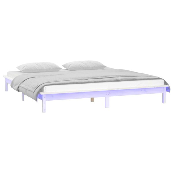 vidaXL LED Bed Frame without Mattress White 200x200 cm Solid Wood