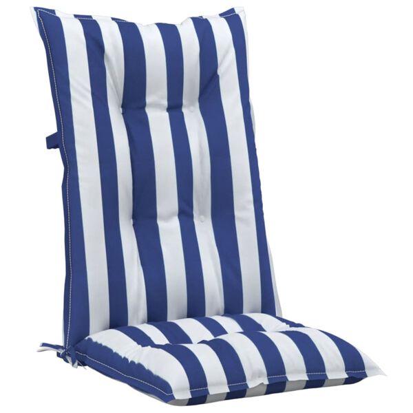 vidaXL Garden Highback Chair Cushions 4 pcs Blue&White Stripe 120x50x7 cm Fabric