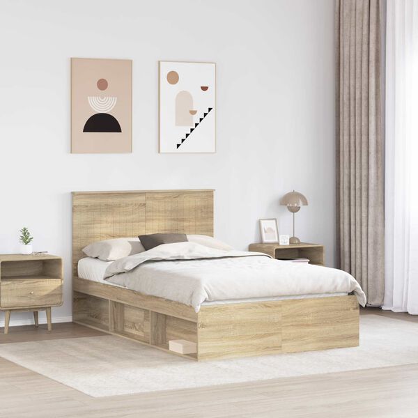 vidaXL Bed Frame with Headboard Sonoma 120 x 200 cm Solid Pine Wood