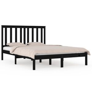 vidaXL Bed Frame without Mattress Black Solid Wood 140x190 cm (810001+818524)