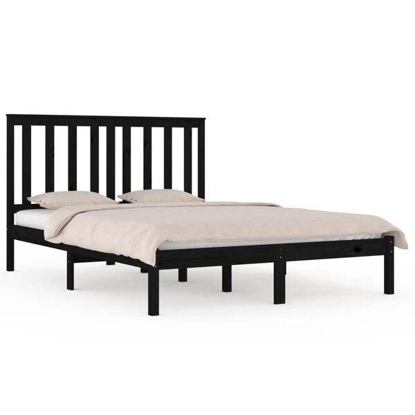 vidaXL Bed Frame without Mattress Black Solid Wood 140x190 cm (810001+818524)