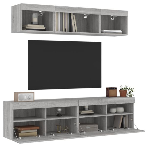 vidaXL 5 Piece TV Wall Units with LED Grey Sonoma Engineered Wood