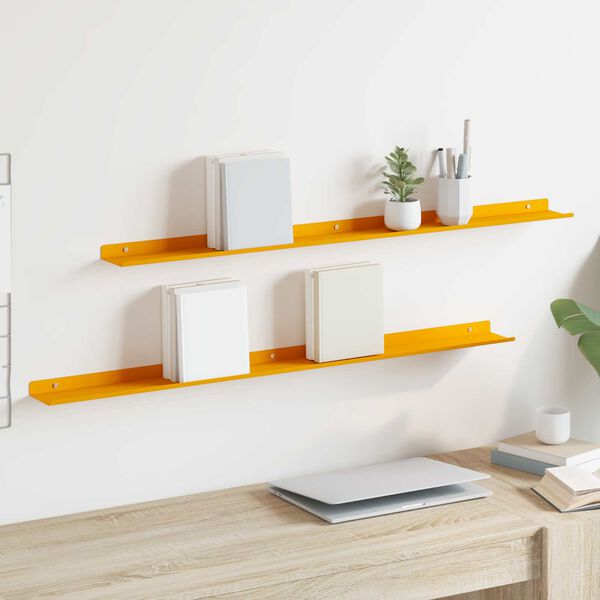 vidaXL Floating Shelf 2 pcs Mustard Yellow 100 x 9 x 2.5 cm Steel