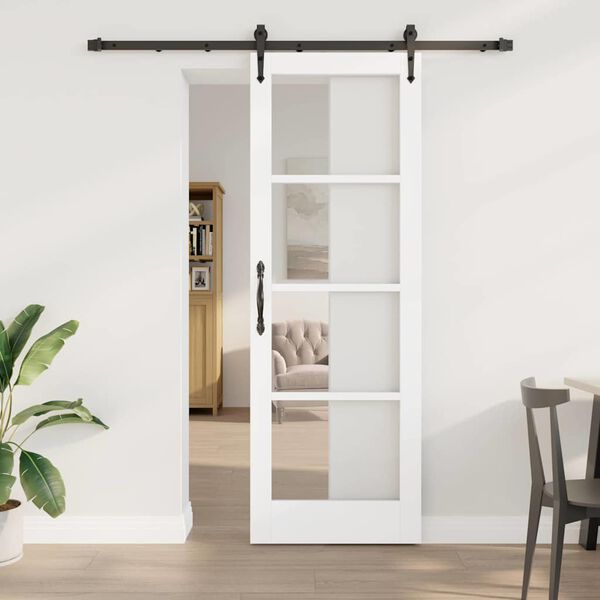 vidaXL Sliding Door White 73.5 x 211 cm Solid Pine Wood and Glass