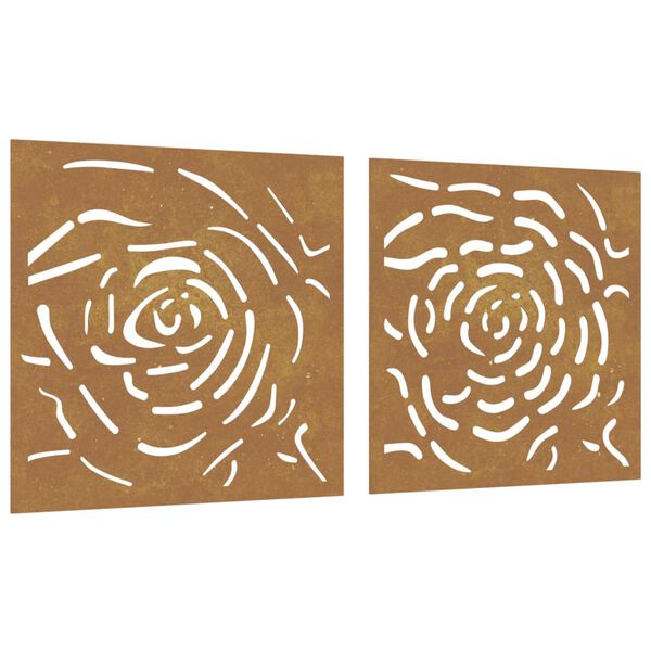 vidaXL Garden Wall Decorations 2 pcs 55x55 cm Corten Steel Rose Design