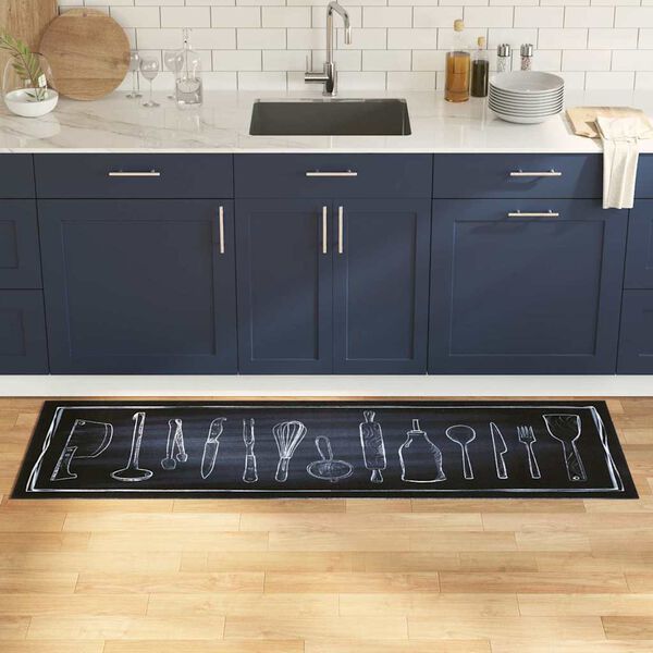 vidaXL Kitchen Rug Black 180 x 60 cm Velvet